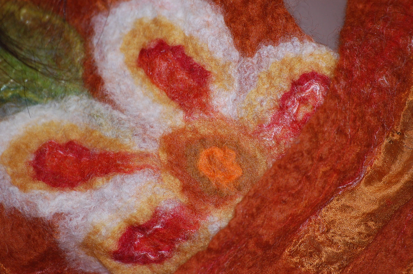 Nuno Felt Silk Wrap - Flower Detail (Burnt Orange)