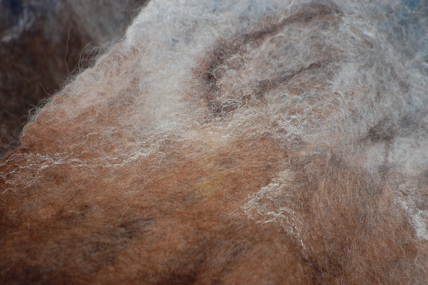 Large Felt Silk Scarf - Blue, Brown & Cream