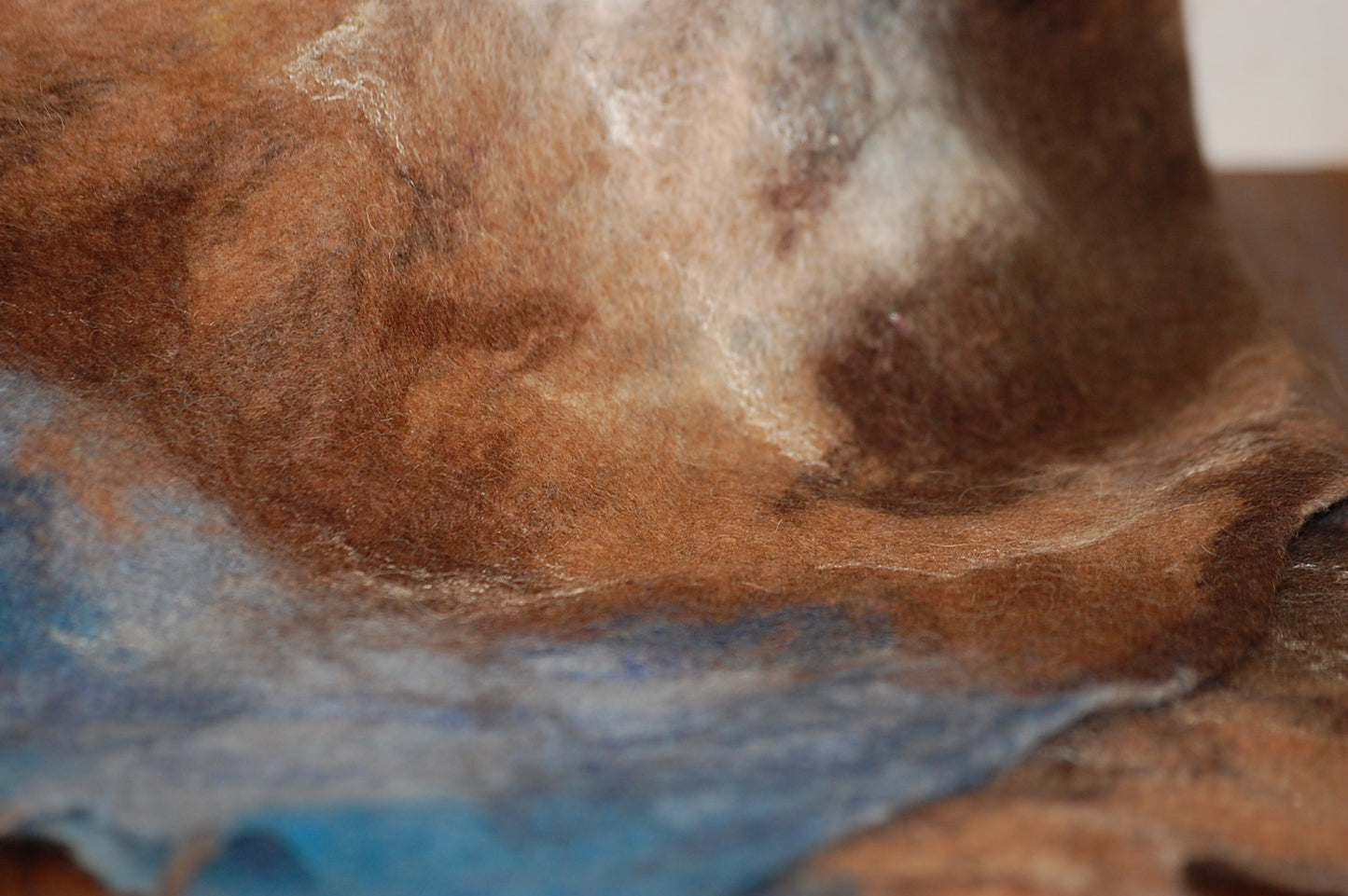 Large Felt Silk Scarf - Blue, Brown & Cream