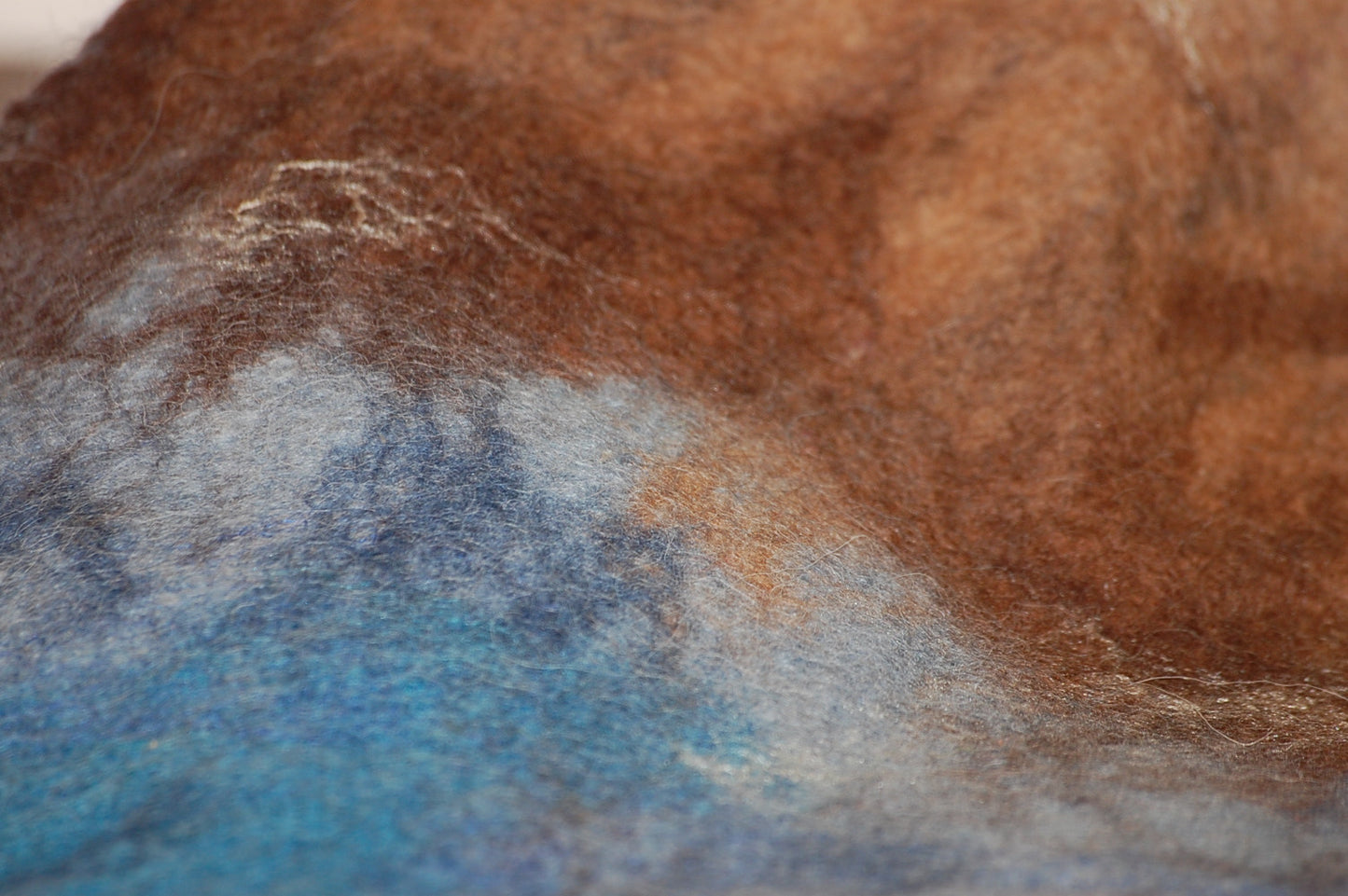 Large Felt Silk Scarf - Blue, Brown & Cream