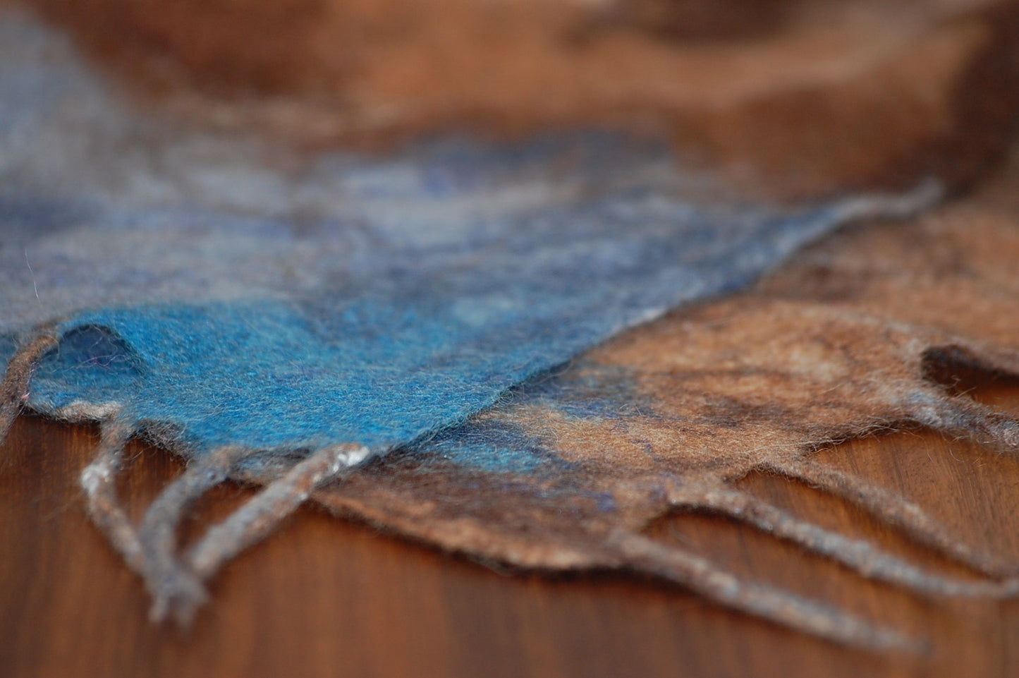 Large Felt Silk Scarf - Blue, Brown & Cream