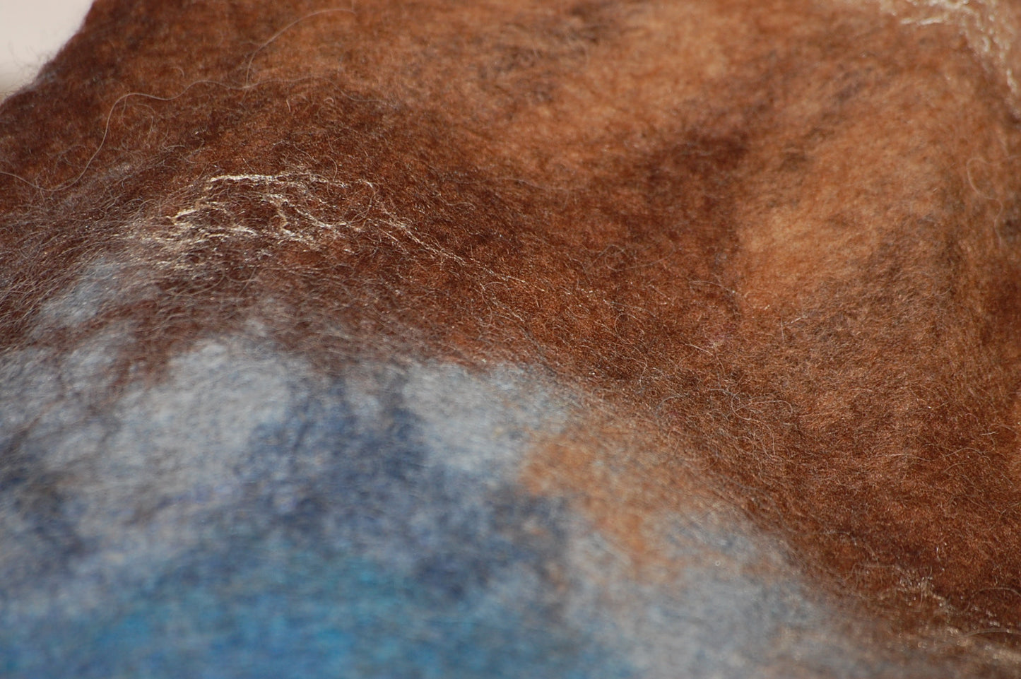 Large Felt Silk Scarf - Blue, Brown & Cream