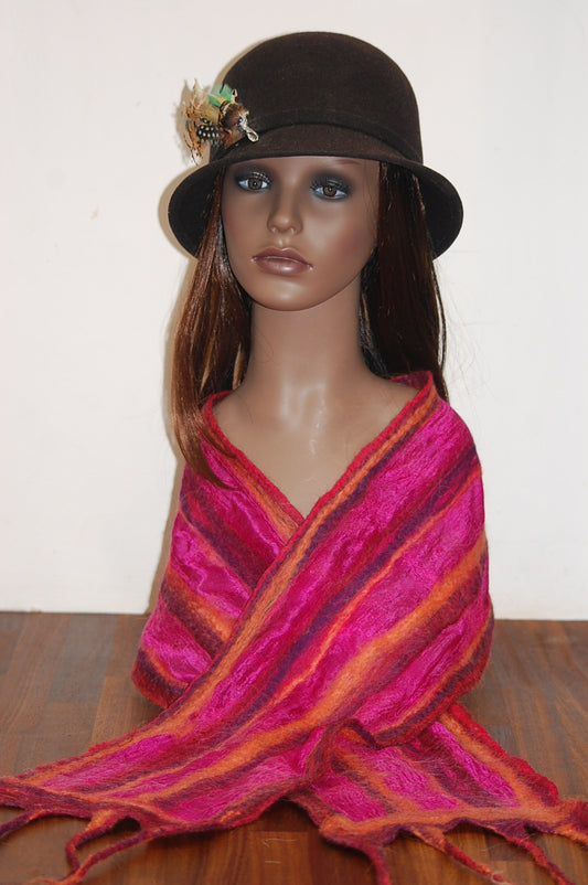 Large Felt Silk Scarf - Fuchsia